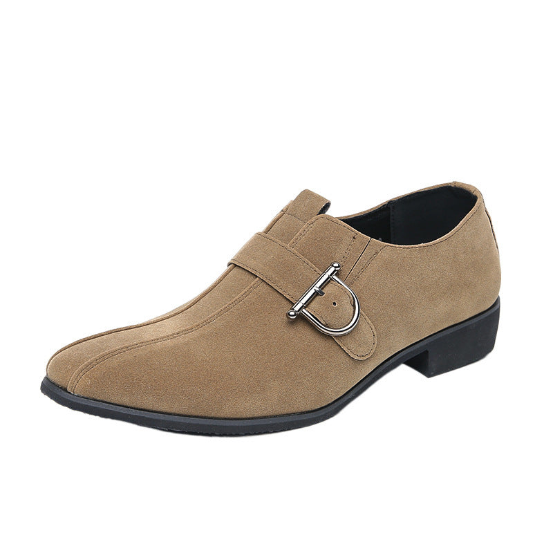 Cross-border plus size men's pointed frosted loafers size 38-46 men's lace-up British one-step buckle leather shoes