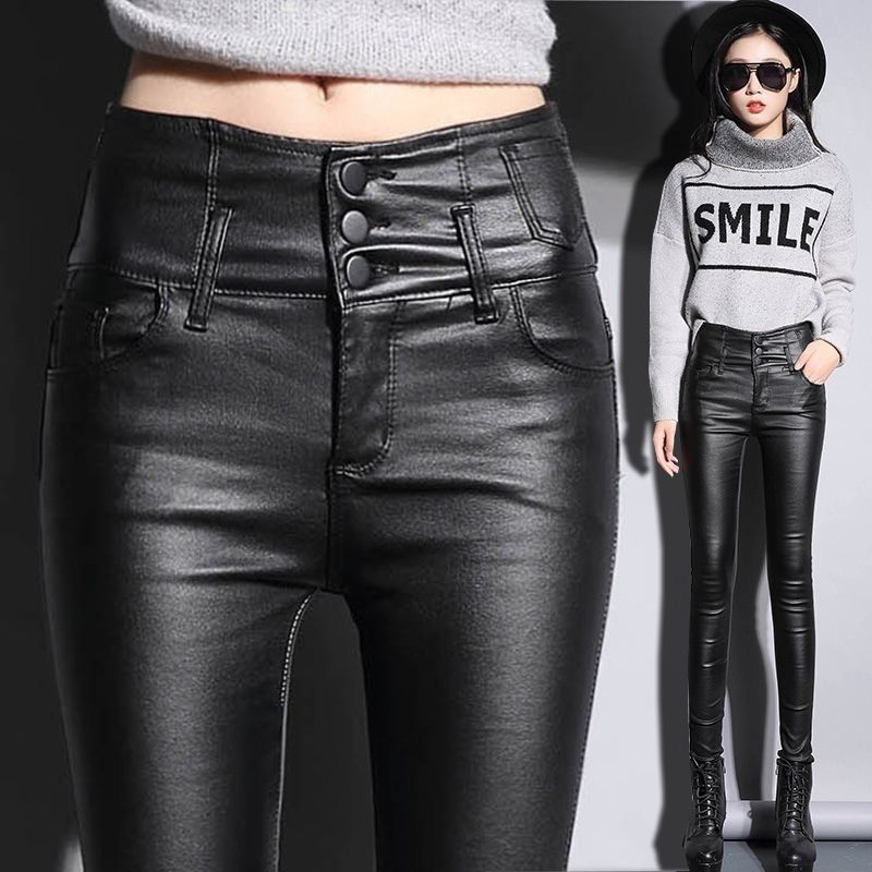 Matte Leather Pants for Women 2025 New High-Waisted Winter Fleece-Lined Thickeneded Outer Leggings Frosted Pu Imitation Leather Matte