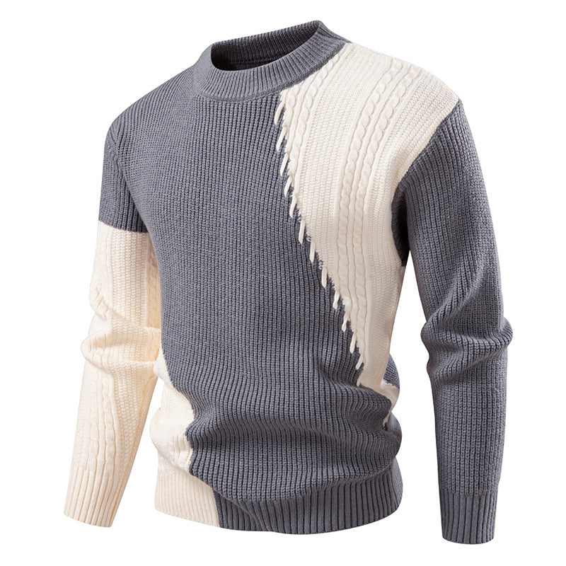 2025 Autumn/Winter New Men's Clothing Foreign Trade Temu Fashion Patchwork Knitwear Warm Sweater Top Men's Knitwear