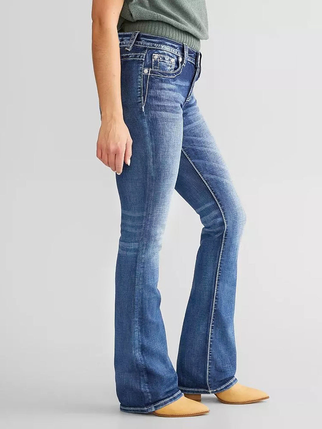 New Style Women's Embroidered Denim Bootcut Trousers, Fashionable and Elegant Denim Trousers
