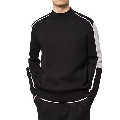 Men's Light business 2023 autumn and winter New round neck pullover casual simple contrast color sweater men's top