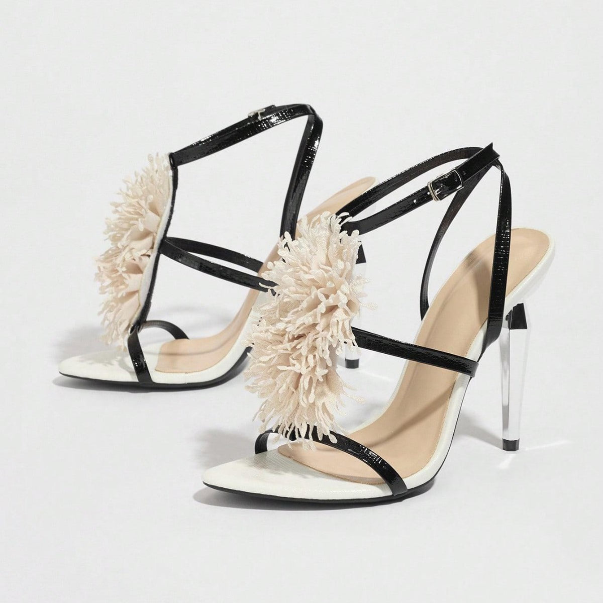 European and American Cross-Border Exclusive Foreign Trade New Round-Toe Electroplated Stiletto Sandals Women's High Heels with Shiny Floral Fashion