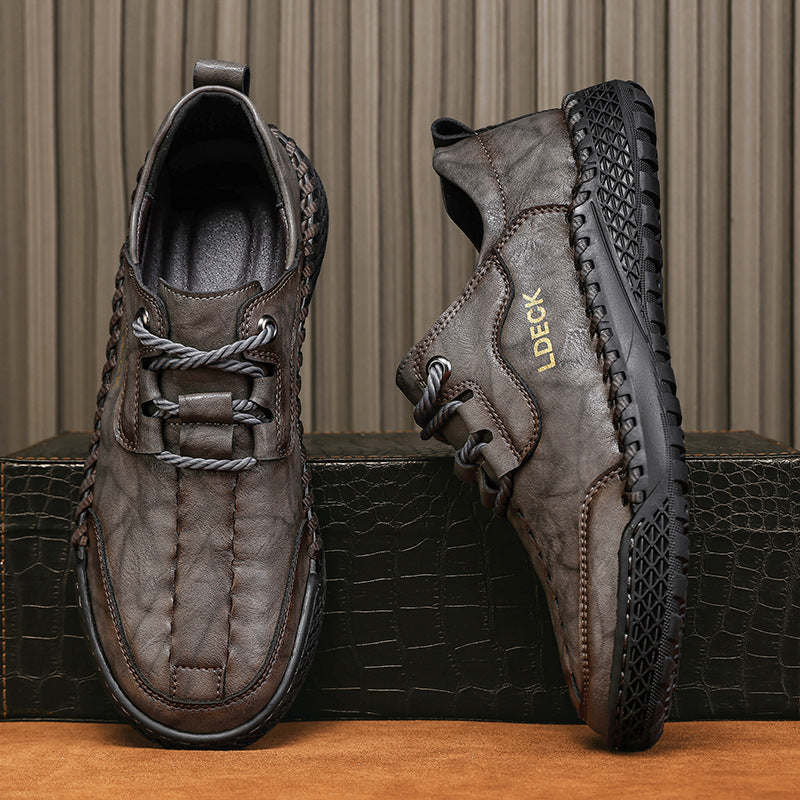 Cross-Border Independent Station Large Size Thick-Soled Outdoor Casual Leather Shoes for Men Amazon's Popular Men's Loafers Casual Men's Shoes