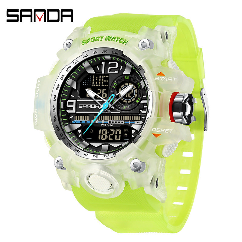 Sanda Hot-Selling Watch Korean Version Student Party Multi-Functional Waterproof Alarm Clock Electronic Watch Cool Dual Display Luminous Sports Watch