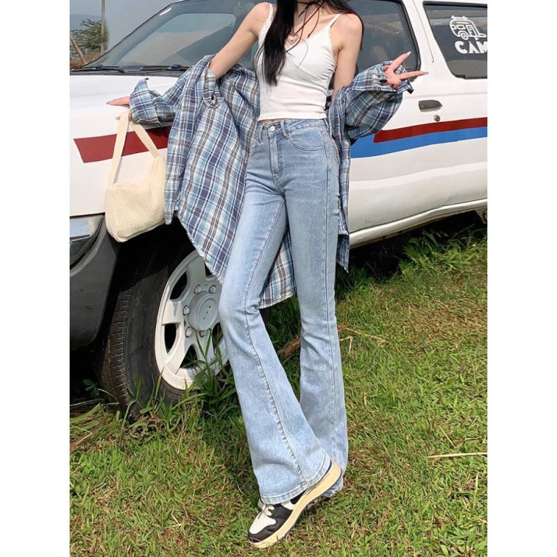 Light-Colored High-Waisted Flared Jeans for Women, Spring and Autumn 2025, Slimming, Butt-Lifting, Stretchy Flared Horse Hoof Long Pants