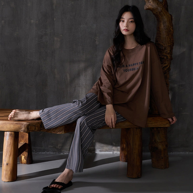 Deershi Pure Cotton Pajamas with Breast Pads for Women 2025 New Spring and Autum Long-Sleeved Loose High-End Home Clothes That Can Be Worn Outside