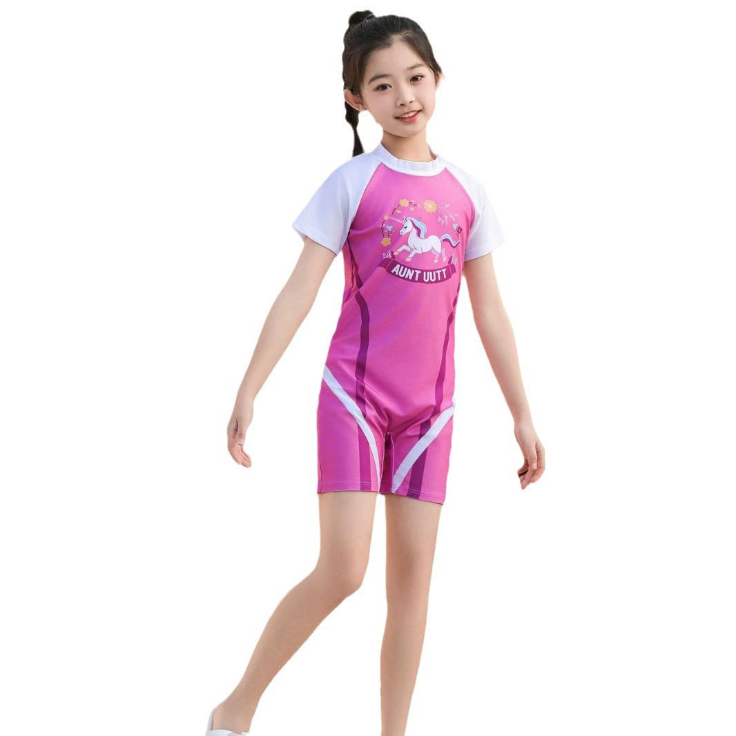 Conservative Swimsuit Girl Siaman Princess Western Style Cartoon Unicorn Small Middle School Big Kids Student Swimming Pool Swimsuit