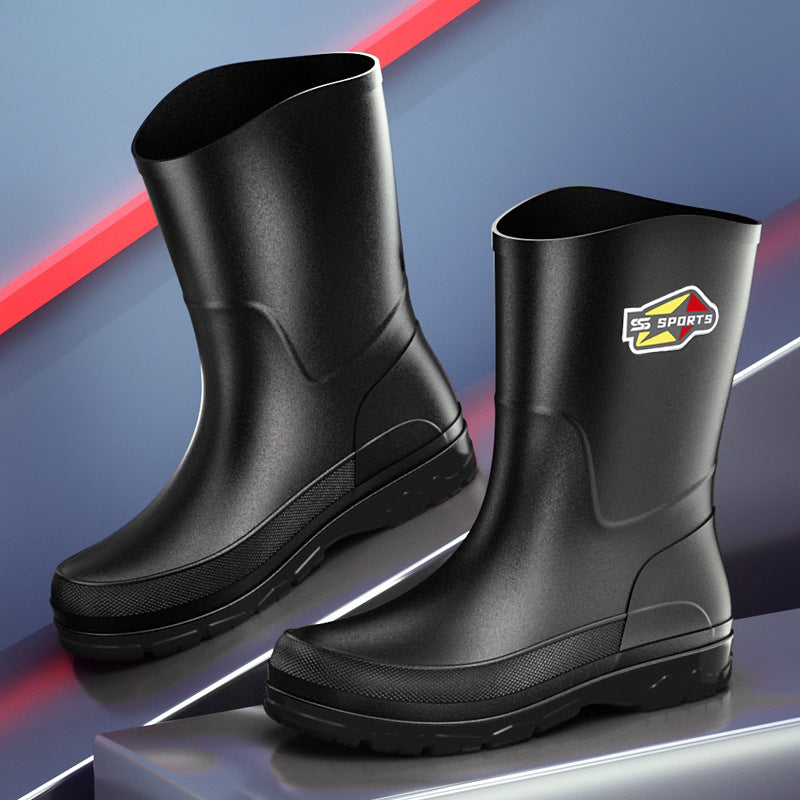 Fashionable 25 High Rain Boots Black Men's Rain Boots Cross-Border Environmentally Friendly Large Size 39-48 Wading Rubber Shoes Non-Slip Fishing Boots