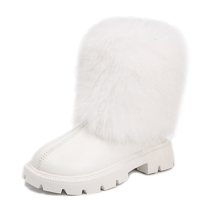 Girls' foreign trade leather boots 2024 autumn and winter new fashion western style mid-tube boots Mao Mao mouth soft bottom chimney boots fashion boots