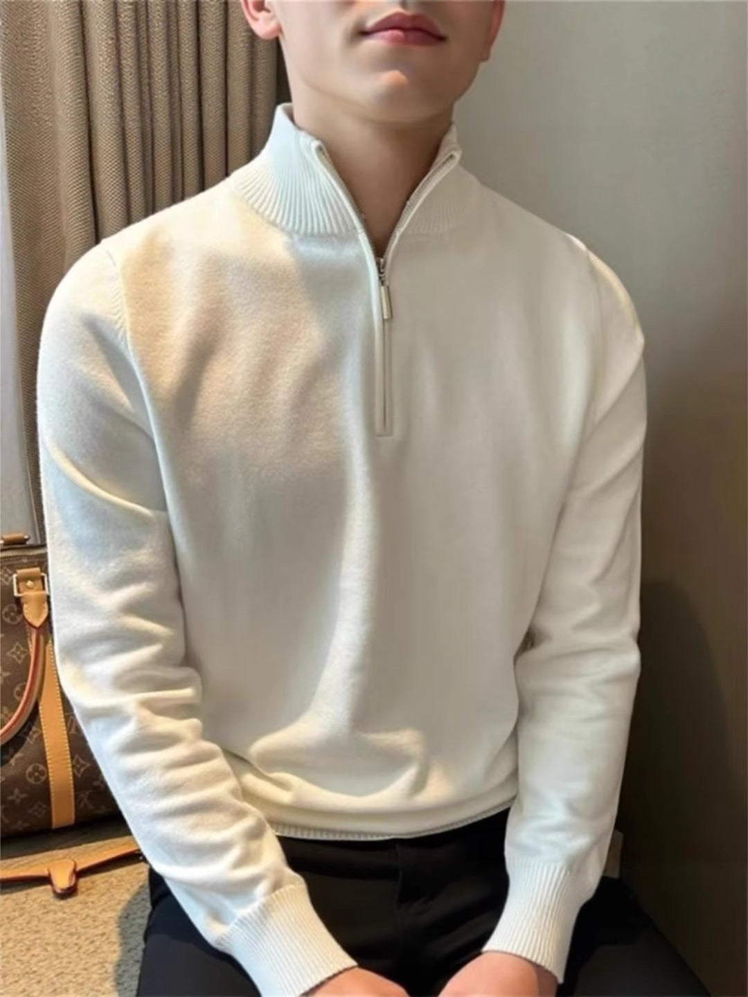 Sweater Long-Sleeved Half Turtleneck Zipper Bottoming Sweater Men's 2025 Pullover Autumn and Winter Versatile Knitted Knitwear Men's Knitwear