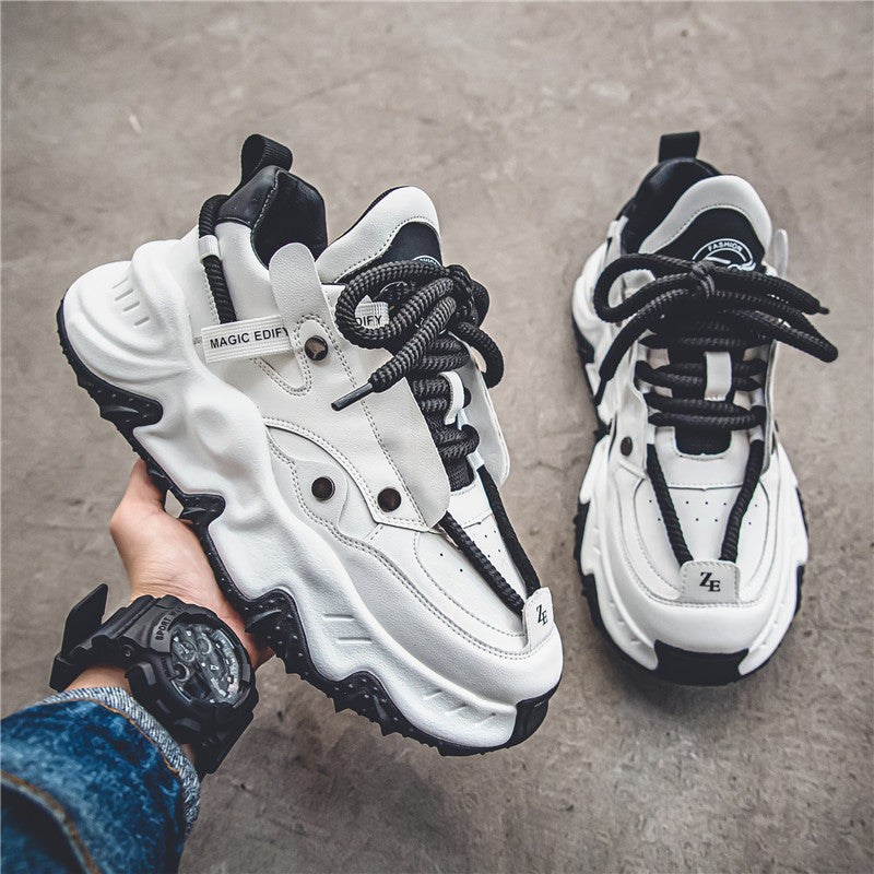 Men's Spring niche fashion sneaker running shoes popcorn casual sneakers men's shoes thick sole height increasing daddy shoes