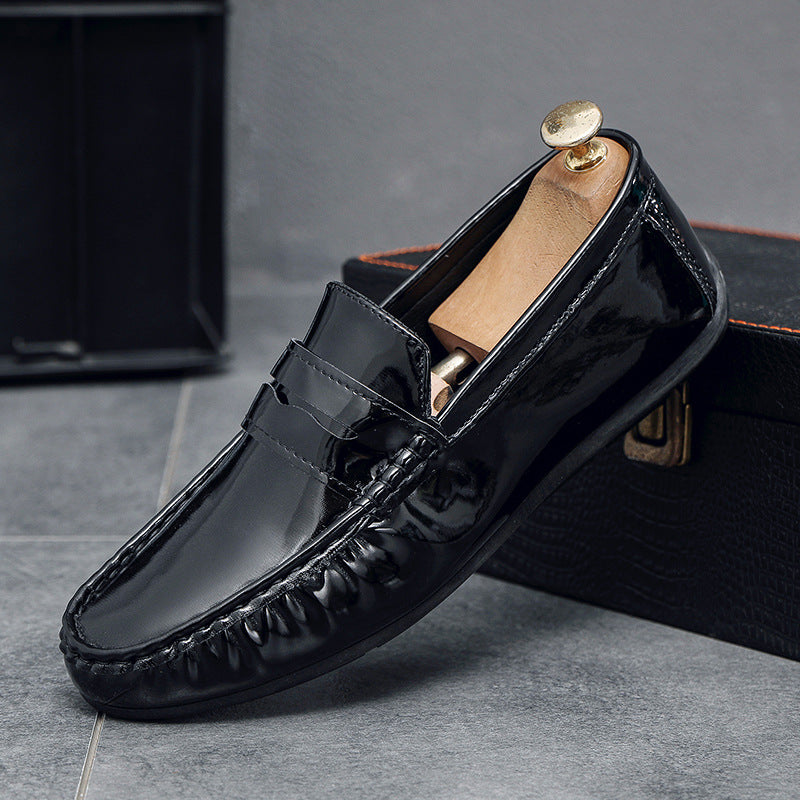 Bright leather loafers men's 2023 autumn new men's casual leather shoes business patent leather soft bottom breathable driving shoes