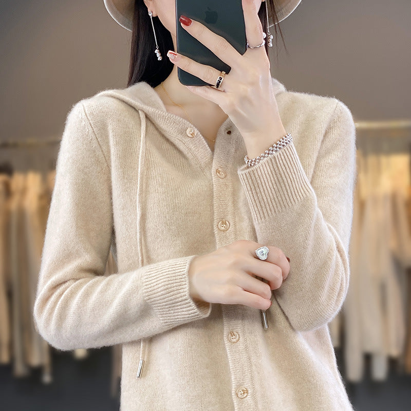 Autumn and winter New hooded cardigan long-sleeved women's hoodie Western style all-match sweater loose outer wear undershirt