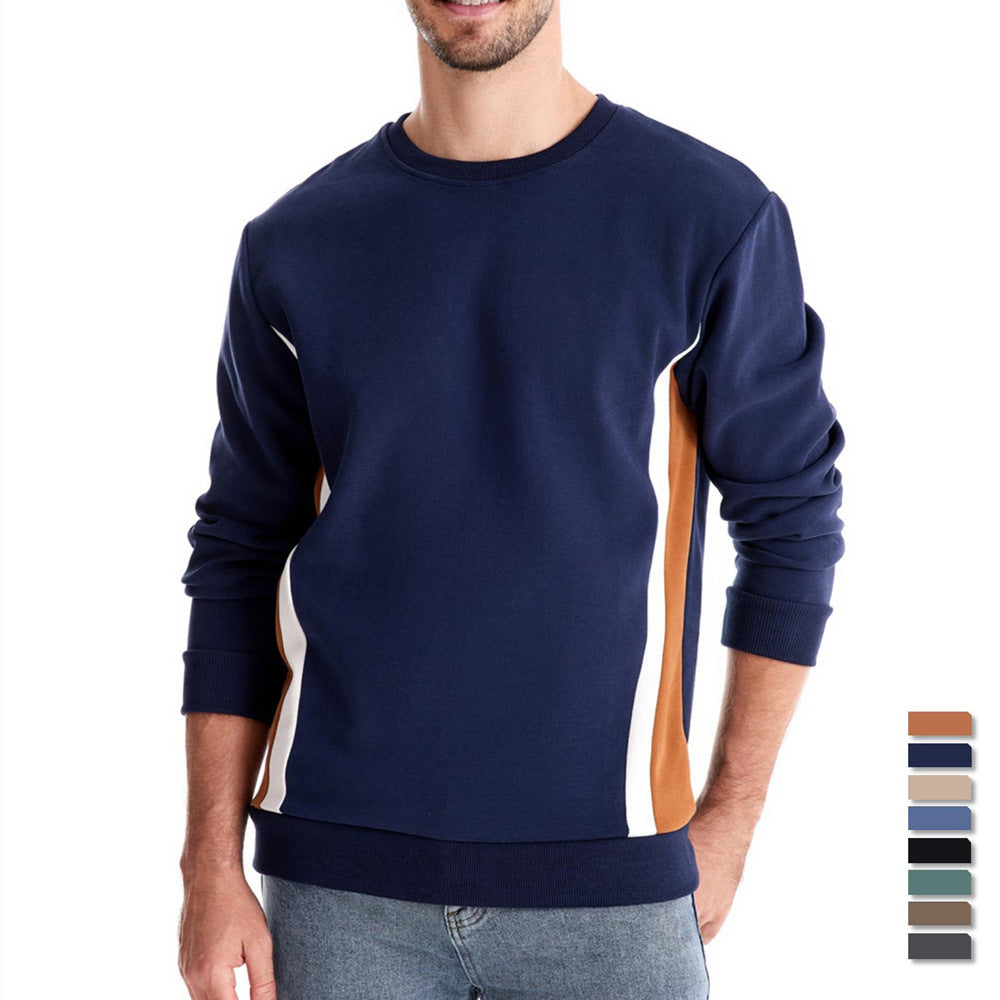 Autumn Sports Men's Long-Sleeved Men's New Splicing Casual Pullover Slim Sweatshirt Round Neck 2024 Cotton