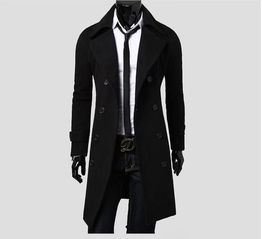 [M-4XL] Cross-border 2024 Fall/Winter Long Double-breasted Windbreaker Men's Wool Coat Slim Fit Wool Coat Men