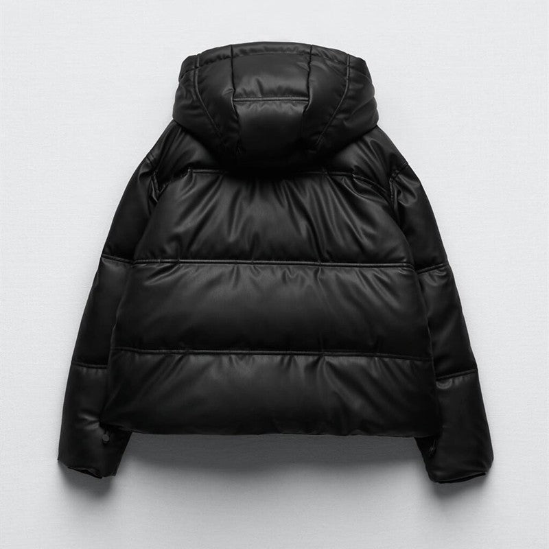 Autumn European and American Clothing Pure Color Versatile Warm Imitation Leather Short Cotton Jacket 3046225 712