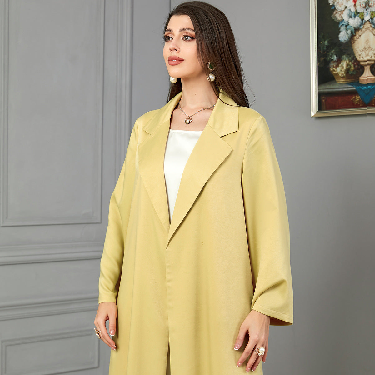 37992025 Autumn and Winter Hot-Selling Yellow Lapel Jacket Women's Fashionable Long-Sleeved Outerwear