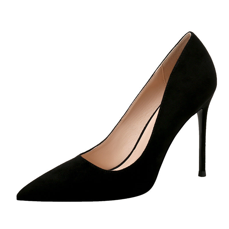 High Heels Women's 2021 New Black All-match French Style Fresh Thin-heel Sexy Mid-heel Professional Pointed Single-layer Shoes