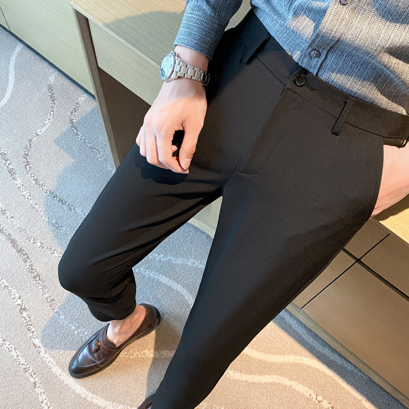 Korean Style Small Western Trousers Men's Autumn and Winter Business Slim-fit Straight Ankle-length Pants 2024 New Arrival Light Luxury Suit Trousers
