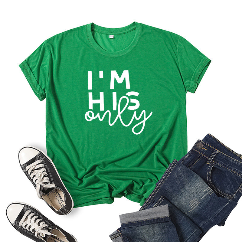 in stock Foreign Trade Cross-border I 'M HER ONE Couple Valentine's Day Printed Short-sleeved Crewneck T-shirt European and American Men and Women