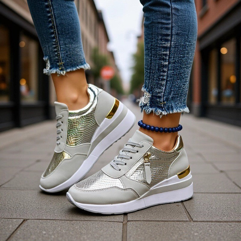 Foreign Trade Women's Sports Casual Shoes, New European and American Fashion Thick-Soled Casual Sports Shoes for Women, Large Size Single Shoes Wholesale for Women