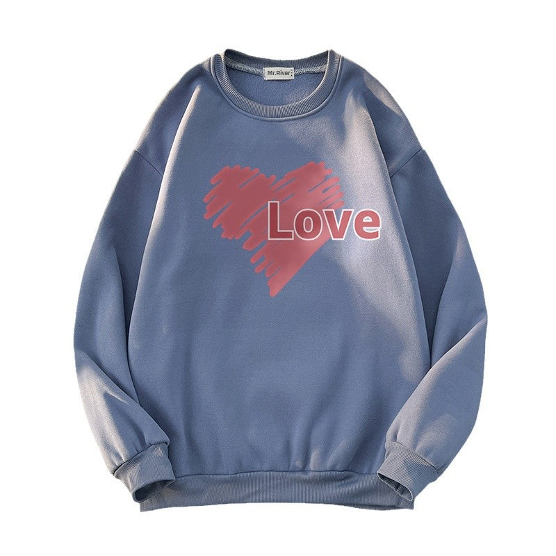 Sweater Men's New Spring and Autumn Men's Long-sleeved T-shirt Loose Turtleneck Crewneck Base Shirt Fashionable Printed Love for Youth