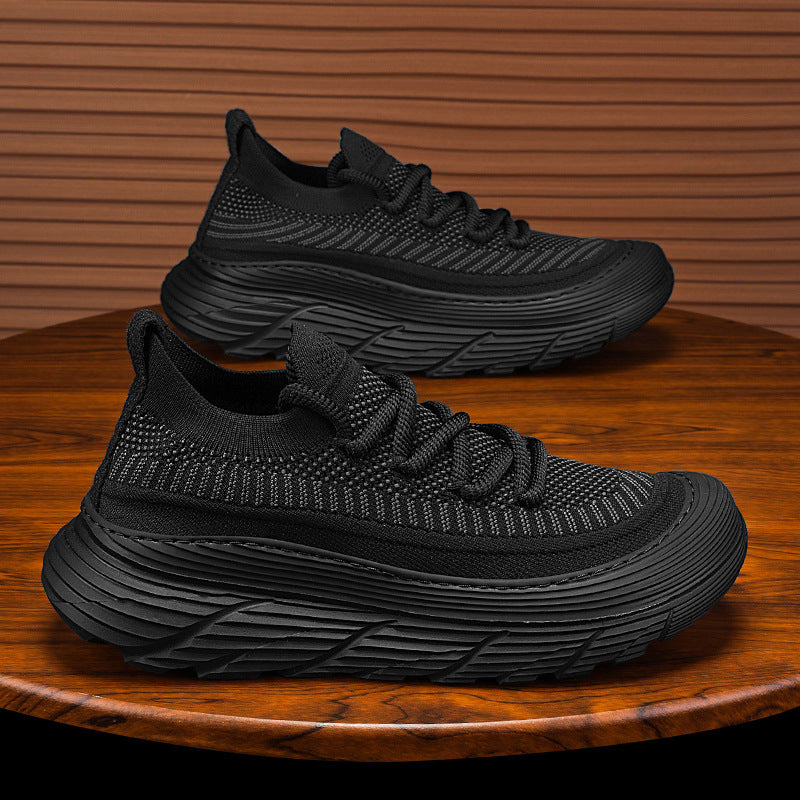 New Summer Shoes  Korean-style Trendy Casual Shoes Fly-woven Breathable Mesh Shoes Thick Sole Increased Sports Mesh Shoes
