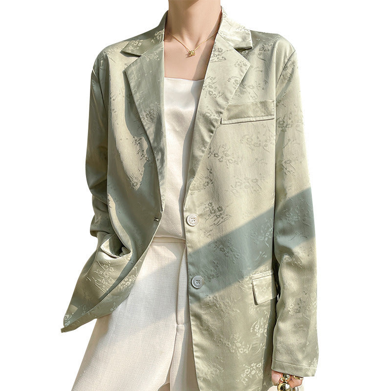 2024 Spring and Autumn Women's Suit Collar Mid-length Suit Design Sense Two-button Jacquard Suit Jacket