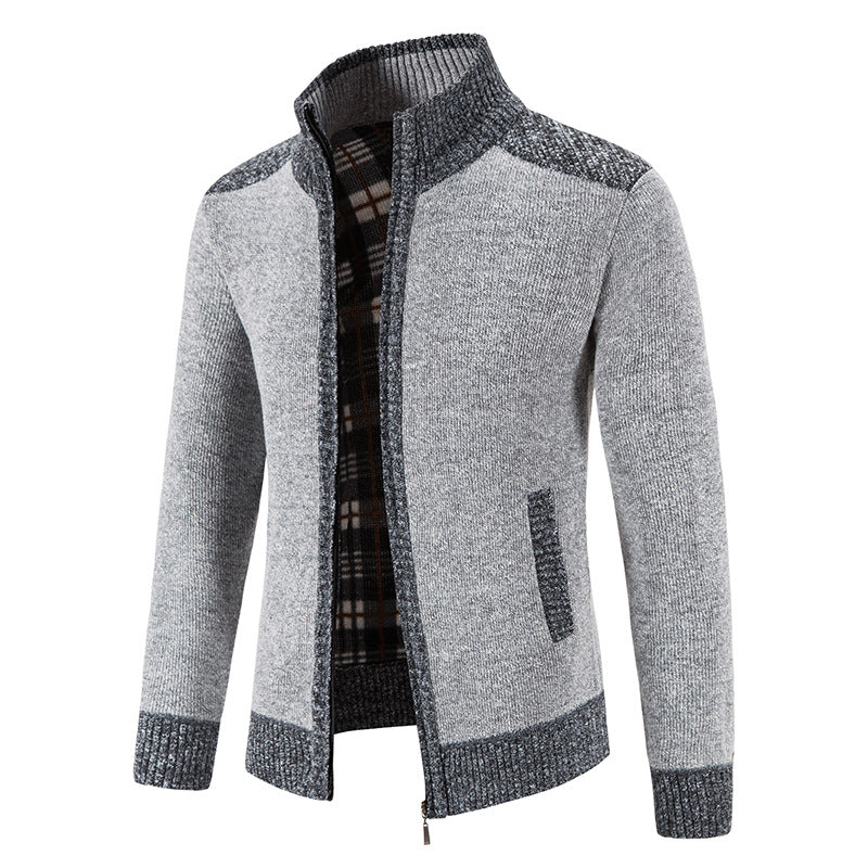 Amazon men's autumn and winter clothing stand collar sweater coat thickened sweater trend green cardigan sweater warm
