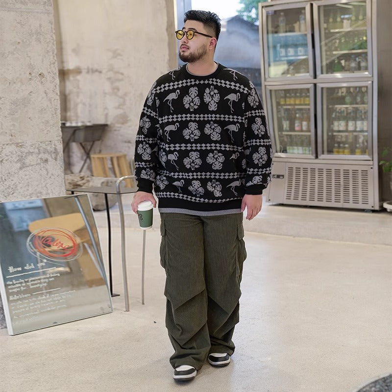 Trendy Brand plus size Men's Autumn and Winter Fake Two-piece Sweater Pullover Fatty Plus Plus Casual Fashion Loose Knitted Sweater