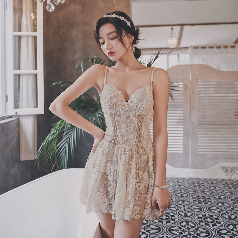 2022 New Swimwear Women's Explosion Fashion Sling Condole Skirt Slim Belly Covering Conservative Hot Spring Swimwear