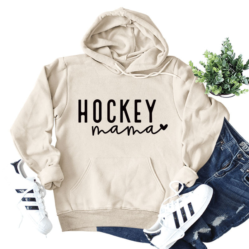 Cross-border autumn and winter European and American women's top hoodie Hockey mama pattern letter printed casual hooded sweater