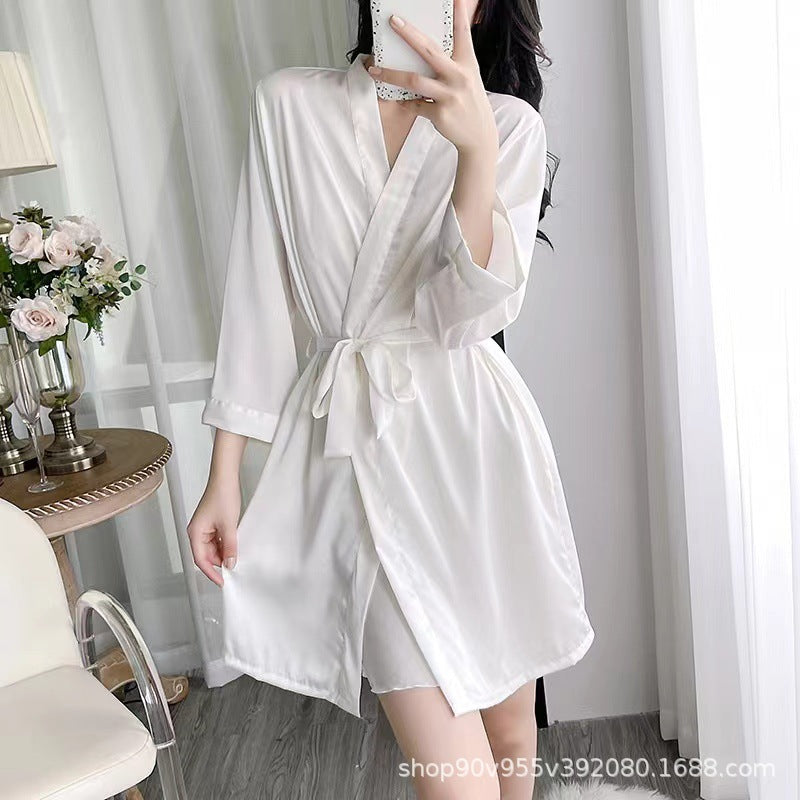 Pajamas for Women, Spring and Summer New Style, Satin Ice Silk Camisole Nightdress, Nightgown, Shorts Three-Piece Set with Chest Pad, Home Wear, Cool