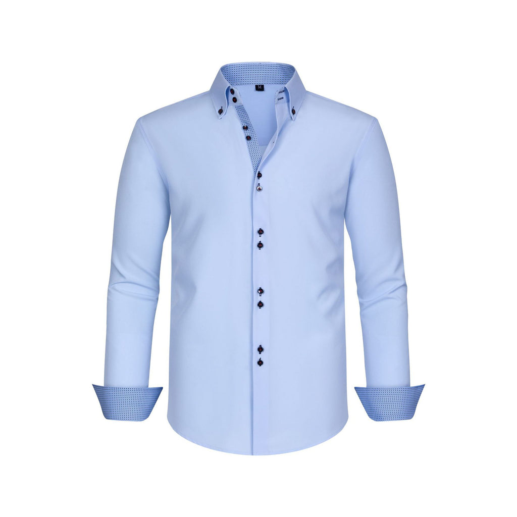 Cross-Border Four-Way Stretch Men's Shirt Polka Dot Color Matching Design Double-Breasted Shirt Men's Amazon Hot Style