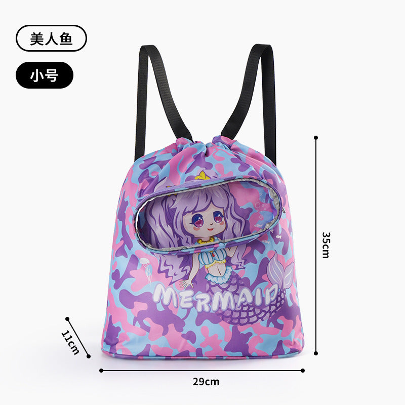 Children's Swimming Bag, Wet and Dry Separation Waterproof Storage Bag, Portable Backpack for Boys and Girls, Cute Cartoon Beach Backpack