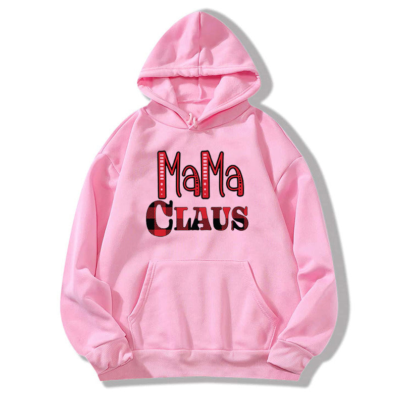 red plaid MAMA RIED printed hooded hoodie autumn and winter European and American women's