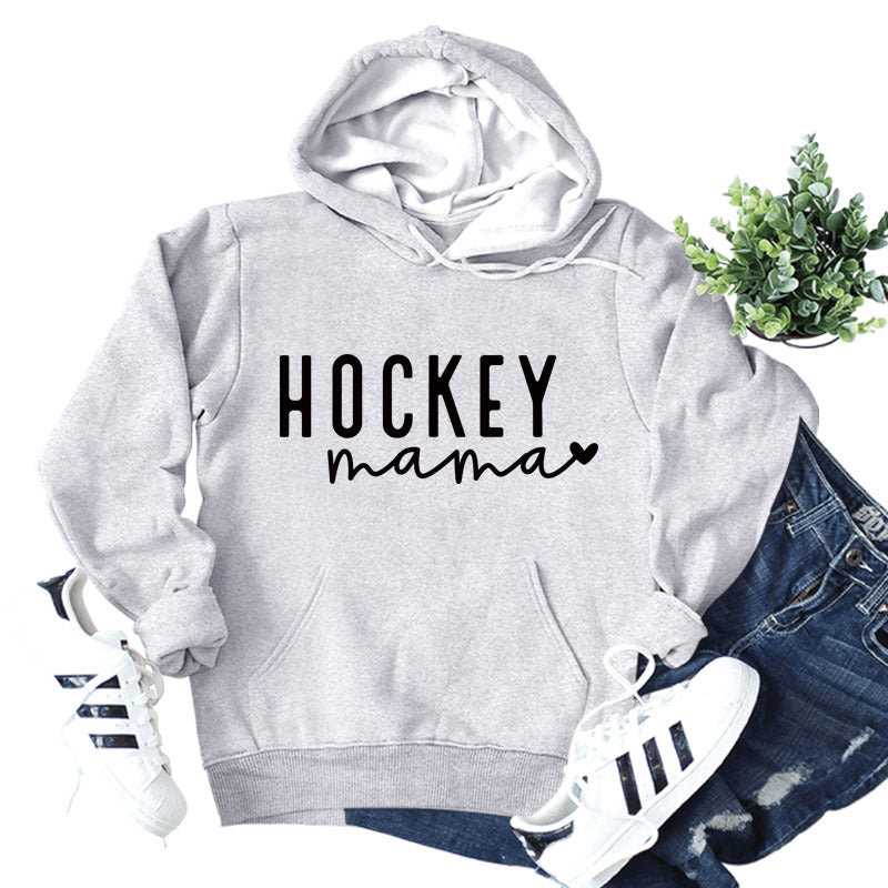 Cross-border autumn and winter European and American women's top hoodie Hockey mama pattern letter printed casual hooded sweater