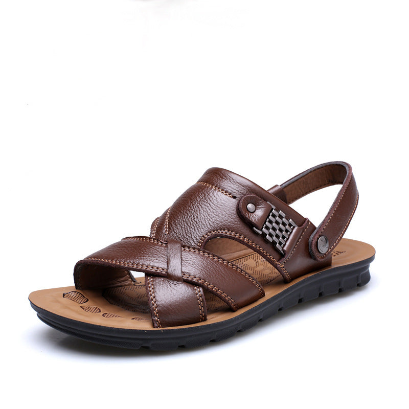 2026 Summer New Men's Sandals Trendy Genuine Leather Beach Shoes Large Size Top Layer Cowhide Casual Men's Slippers