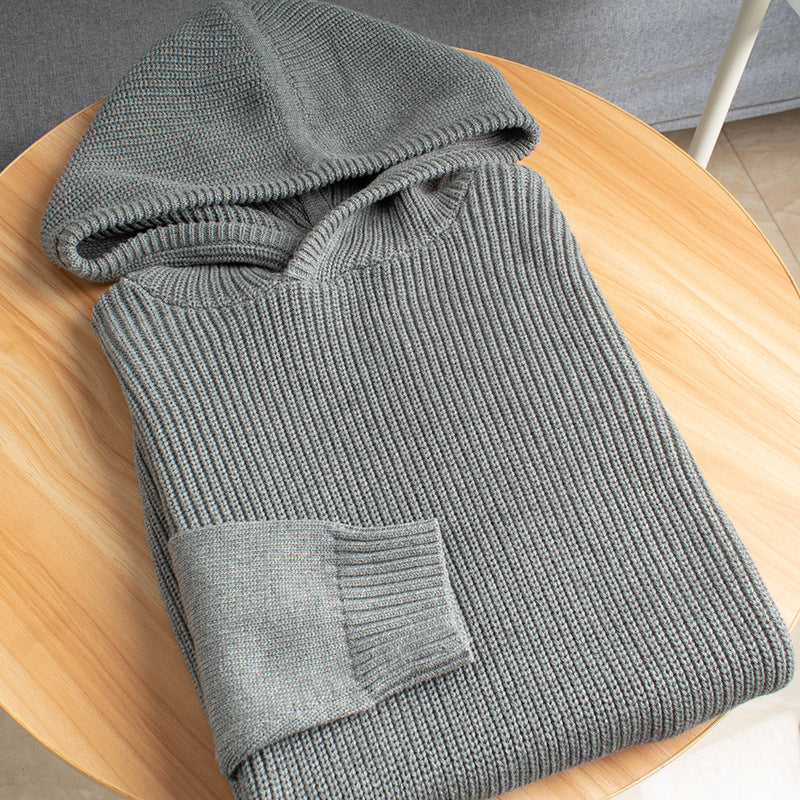 Autumn and Winter Warm Hooded Sweater Trendy Knitted Sweater for Young Men and Students Simple Pullover Sweater