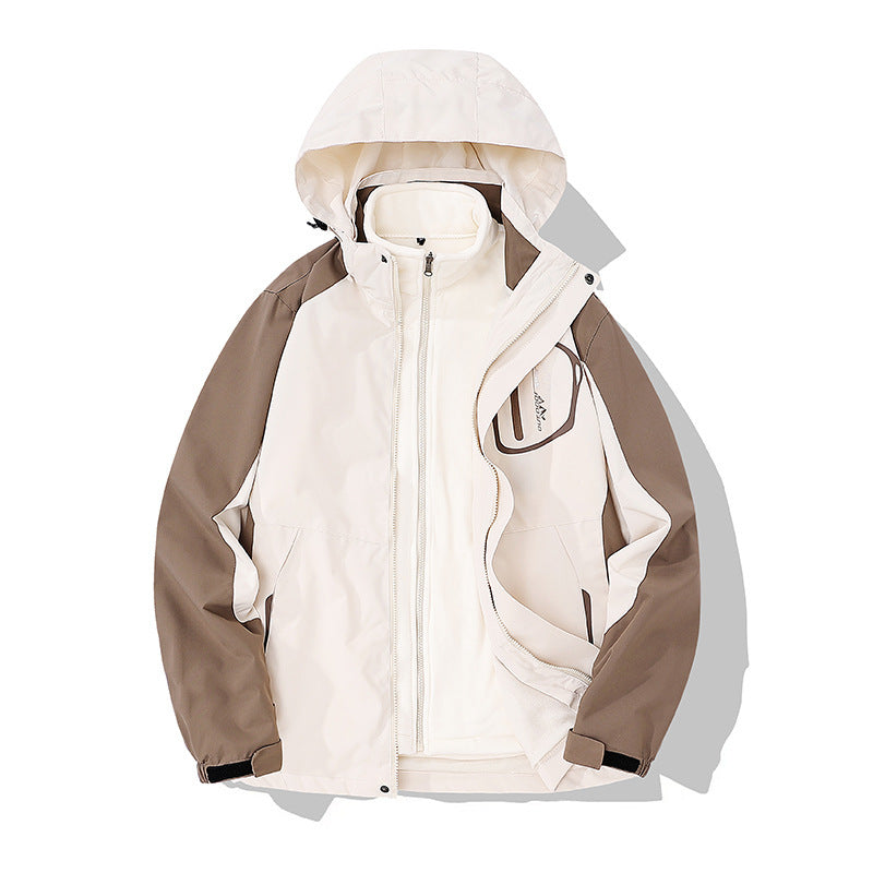 Autumn and Winter couple's three-in-one two-piece windproof water jacket men's outdoor jacket women's fleece jacket fleece-lined thickened