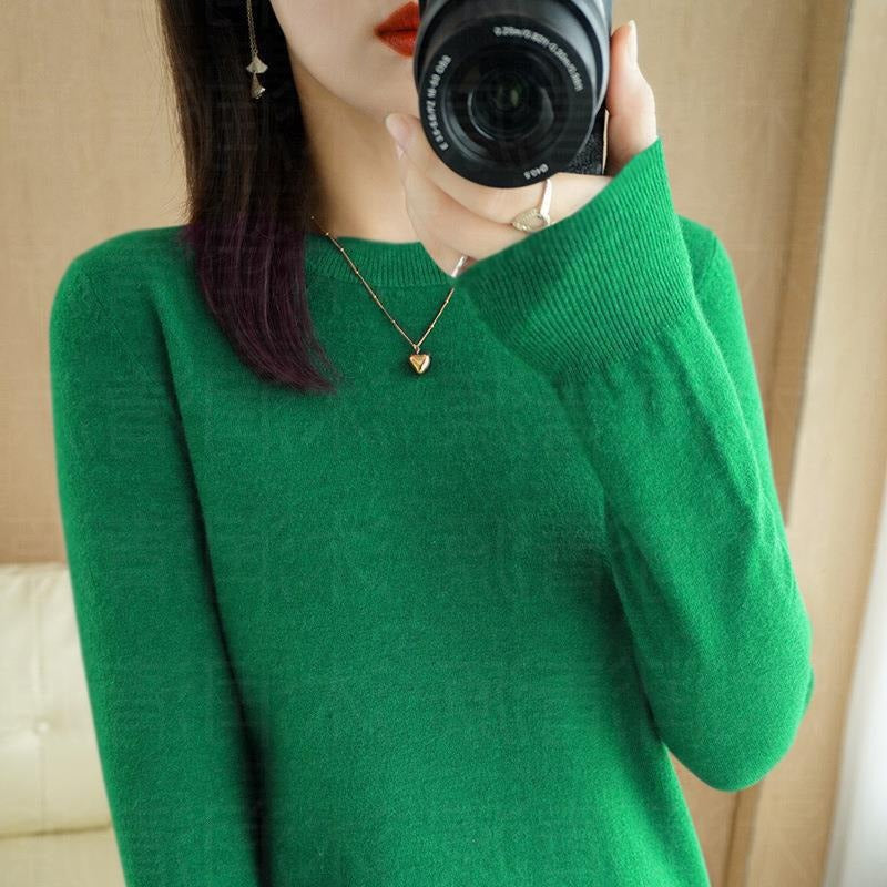 Autumn and Winter New Round Neck Sweater Women's Pullover Sweater Solid Color Long Sleeve Women's Thin Inner Short Base Shirt for Women