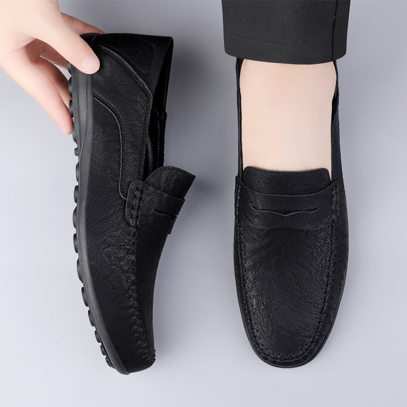 Cross-Border Large Size Men's Loafers 2026 Fashion Trendy Microfiber Casual Leather Shoes Breathable Cowhide Slip-On Shoes