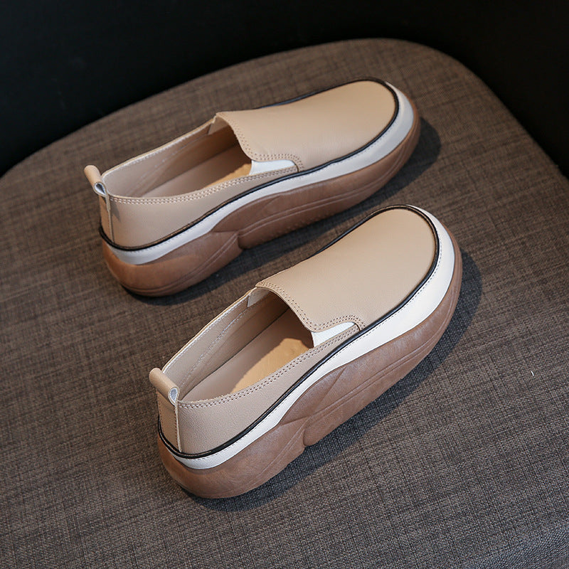 Thick-soled loafers women's 2024 new vintage platform cake heel step-in small leather shoes increased British style loafers