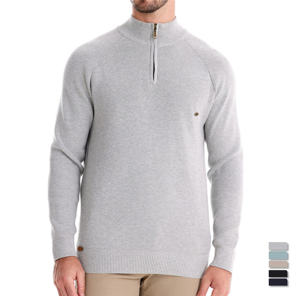 New Men's Long-Sleeve Autumn and Winter Versatile Stand Collar Casual Solid Color Sweater Half-Open Men's In-Stock Wholesale