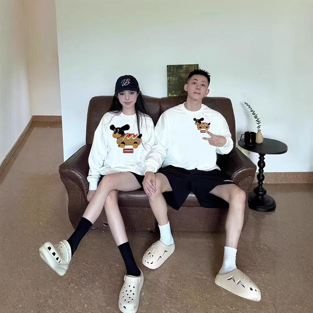 High-End Men's and Women's Long-Sleeved Ins-Style Tops, Special Couple Wear, Autumn and Winter Velvet Round-Neck Sweatshirts, Trendy Brand Class Uniforms
