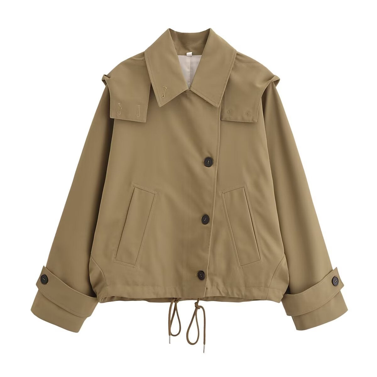 European and American Autumn New Women's Hooded Long-sleeved Casual Loose Trip Belt Windbreaker Jacket Short Coat 0155241