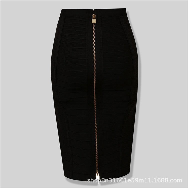 Bandage Skirt Stripesd Zipper Double-Open Sexy High-Waist Hip Skirt Skirt