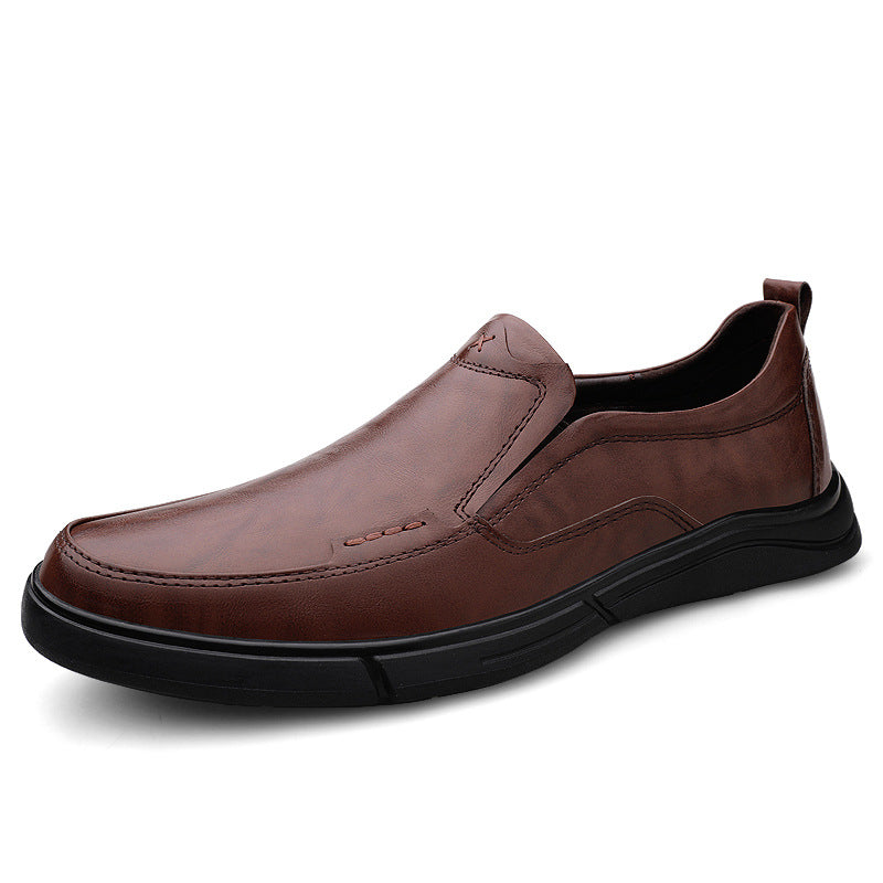 Autumn hand-held top layer cowhide men's leather shoes fashionable versatile middle-aged loafers breathable leather men's shoes