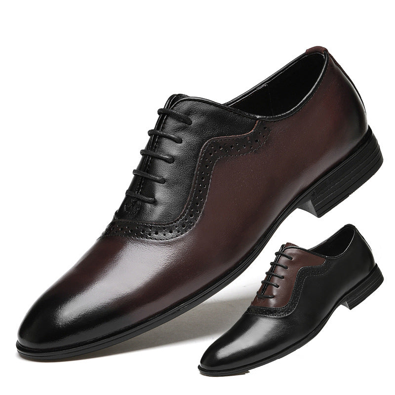 Spring and Autumn men's Brogue leather shoes British pointed Business Formal wear genuine leather men's shoes Oxford single-layer shoes wedding shoes men's shoes