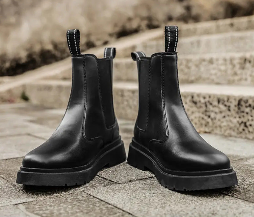 Men's shoes 2023 autumn new casual flat shoes Chelsea smoke tube boots British style high-top fashion tooling short boots